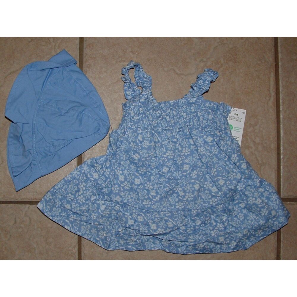NEW NWT Girls Sz 3 Months Periwinkle Floral Dress & Hat 3 Pc Set JUST ONE YOU